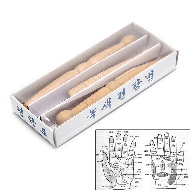 Wooden Foot Manual Acupuncture Pen Hands And Feet Massage Stick Three-piece Set MINHBATTI
