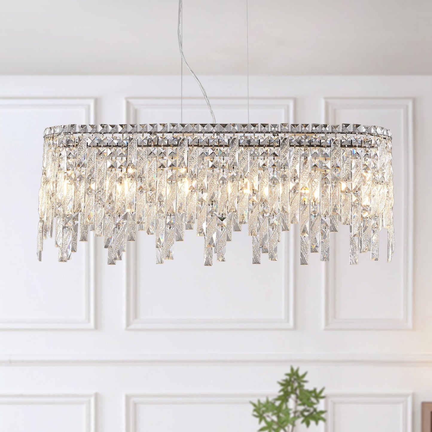 Suspension Ovale Élégante en Cristal Argenté – Luminaire Design Moderne et Raffiné MINHBATTI