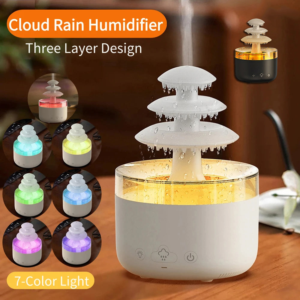 New Cloud Rain Air Humidifier Essential Oil Aromatherapy Diffuser USB Mute Mist Air Humidifier With Colorful Light MINHBATTI