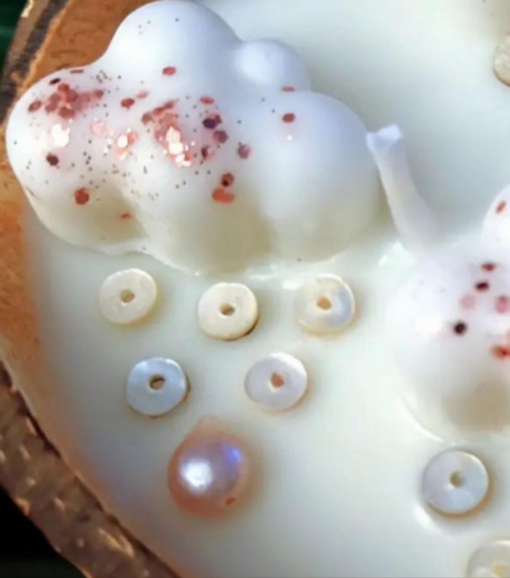 Bougie parfumée framboise noire "aroma nimbus"vanille avec pierres naturelles. MĪNHBATTĪ