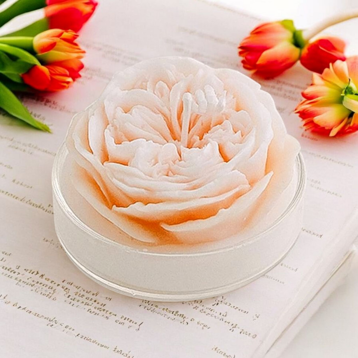 Bougie naturelle parfumée d'aromathérapie artisanale fleur Orangé Oolong à la pêche blanche MINHBATTI