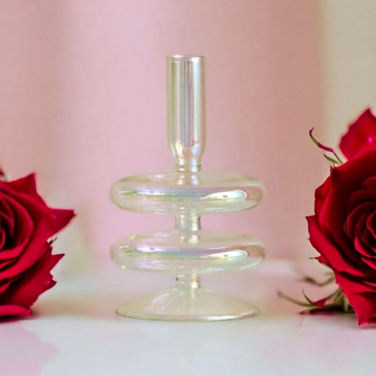 Bougeoir  arc en ciel irisé en verre MINHBATTI