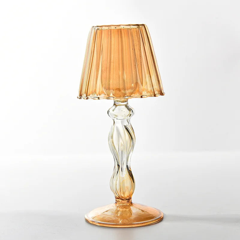 European Style Transparent Glass Desk Lamp Shaped Candlestick with High Foot Striped Candlestick and Creative Home Decoration MINHBATTI