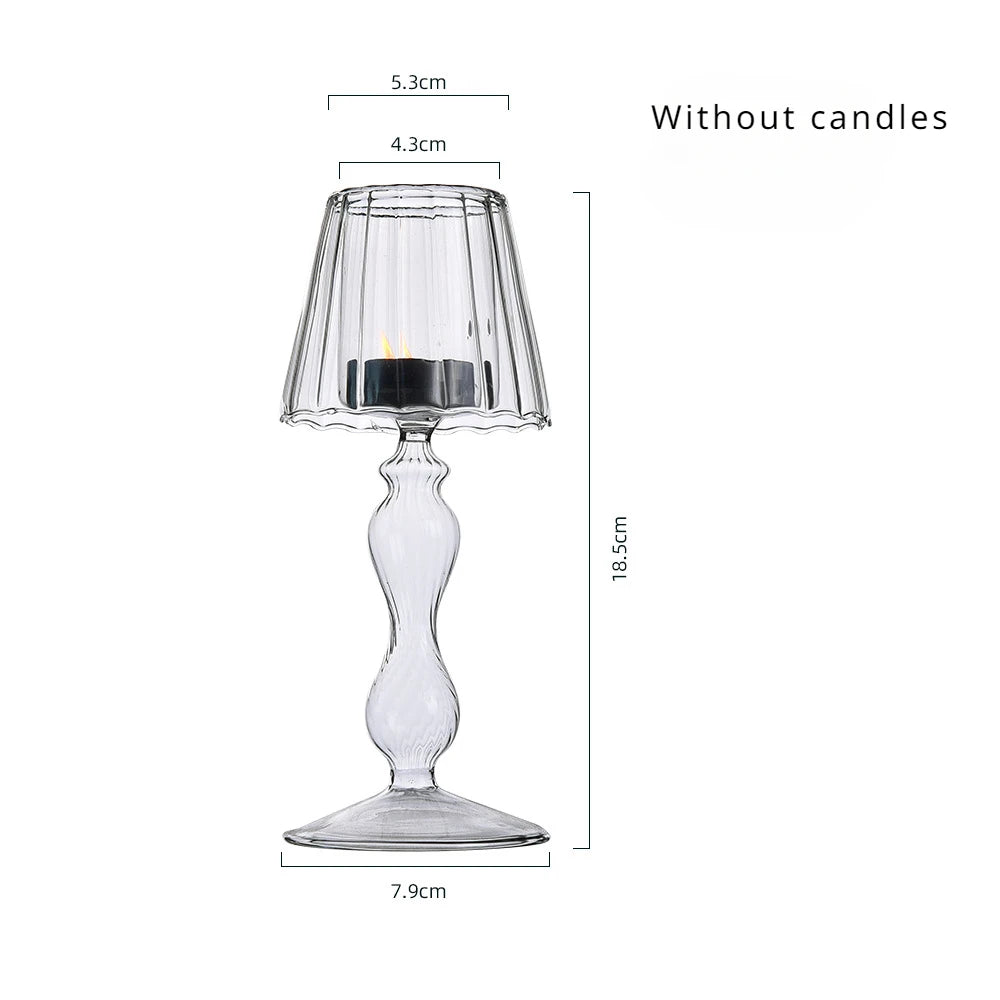 European Style Transparent Glass Desk Lamp Shaped Candlestick with High Foot Striped Candlestick and Creative Home Decoration MINHBATTI