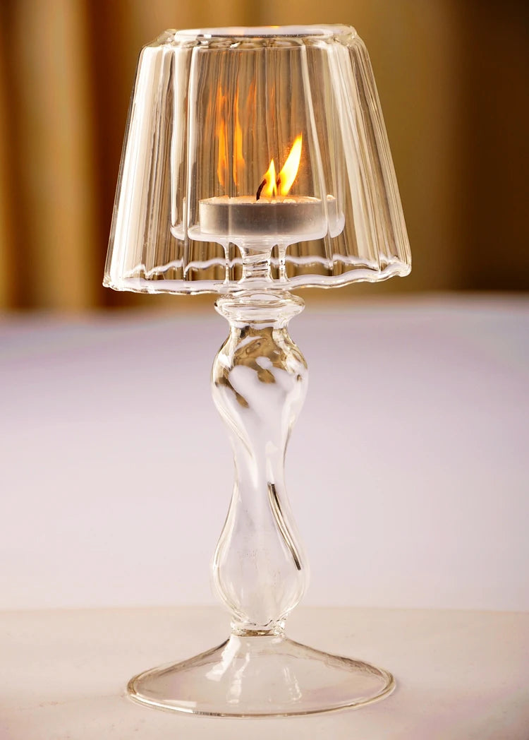 European Style Transparent Glass Desk Lamp Shaped Candlestick with High Foot Striped Candlestick and Creative Home Decoration MINHBATTI