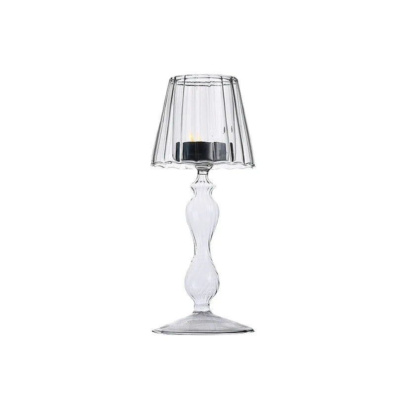 European Style Transparent Glass Desk Lamp Shaped Candlestick with High Foot Striped Candlestick and Creative Home Decoration MINHBATTI