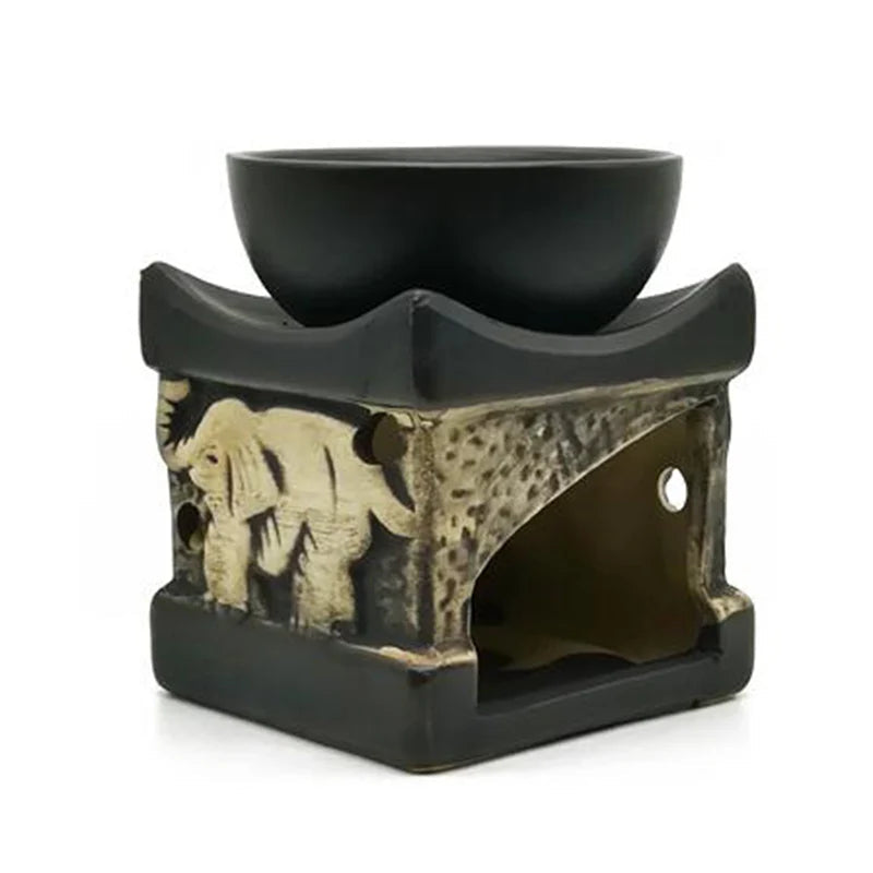 Essential Oil Lamp Black Color Thailand Style Elephant Ceramic Sandalwood Furnace Beauty Salon Hotel Aroma Burner Home Decor MINHBATTI