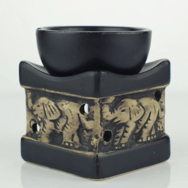 Essential Oil Lamp Black Color Thailand Style Elephant Ceramic Sandalwood Furnace Beauty Salon Hotel Aroma Burner Home Decor MINHBATTI