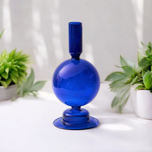Bougeoir Bleu en verre MINHBATTI