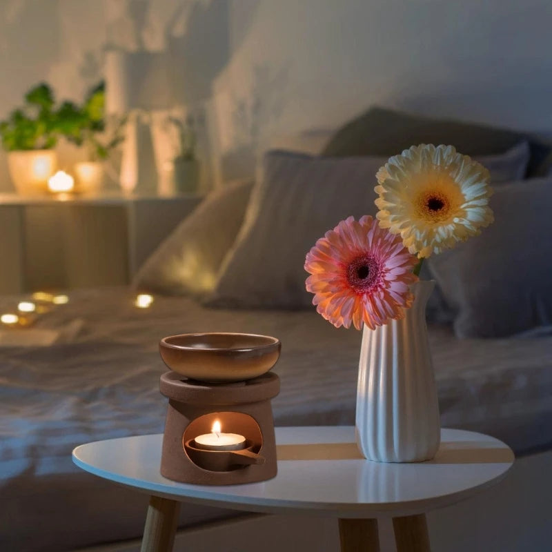 Brûleurs d'huiles essentielles en céramique, chauffe-cire, diffuseur d'aromathérapie et cuillère à bougie chauffe-plat pour la maison et le bureau MINHBATTI