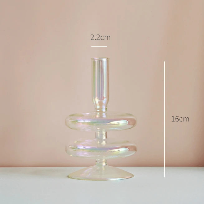 Glass Candle Holder Home Decor Nordic Rainbow Vase Flower Table Living Room Decoration Candlestick Holder for Wedding MINHBATTI