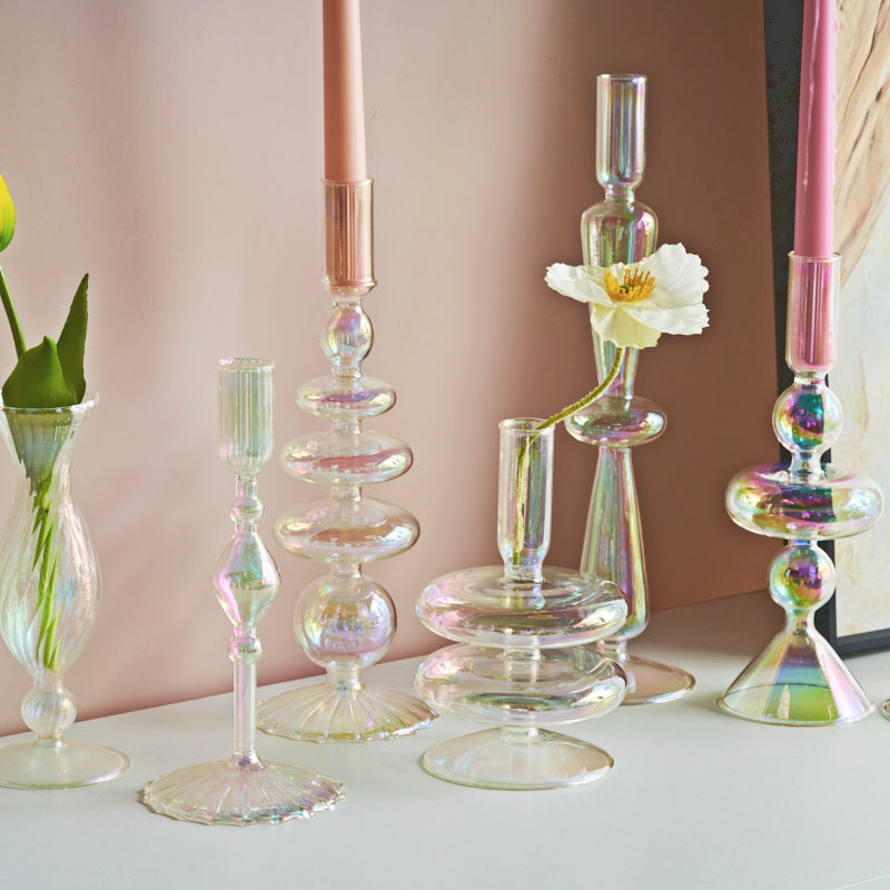 Bougeoir Arc en ciel irisé en verre Bougeoir vase Verre Arc en ciel irisé MINHBATTI