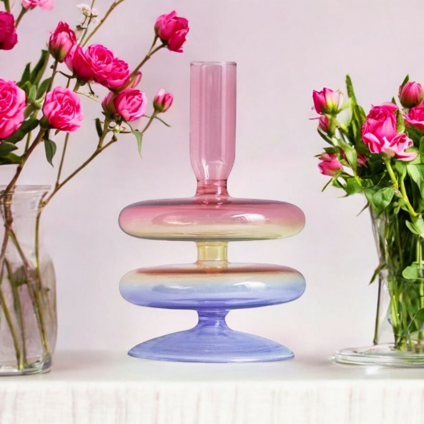Bougeoir vase en verre coloré 3 pastel MINHBATTI