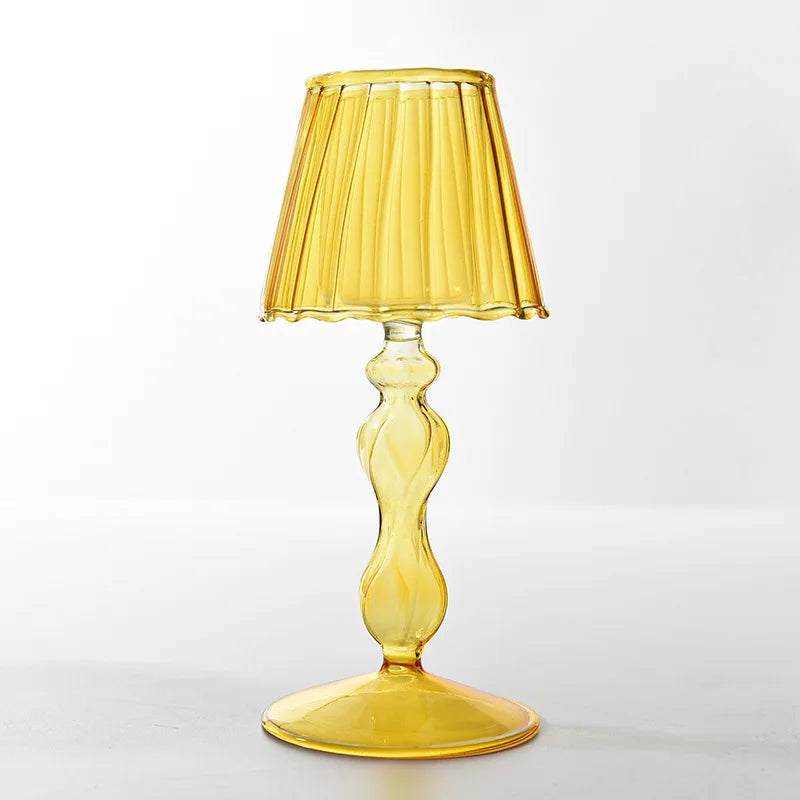 European Style Transparent Glass Desk Lamp Shaped Candlestick with High Foot Striped Candlestick and Creative Home Decoration MINHBATTI