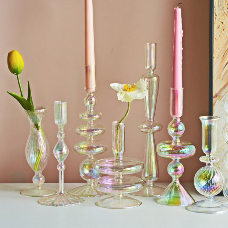 Glass Candle Holder Home Decor Nordic Rainbow Vase Flower Table Living Room Decoration Candlestick Holder for Wedding MINHBATTI
