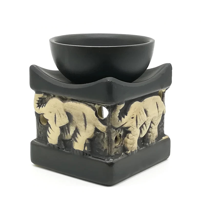 Essential Oil Lamp Black Color Thailand Style Elephant Ceramic Sandalwood Furnace Beauty Salon Hotel Aroma Burner Home Decor MINHBATTI
