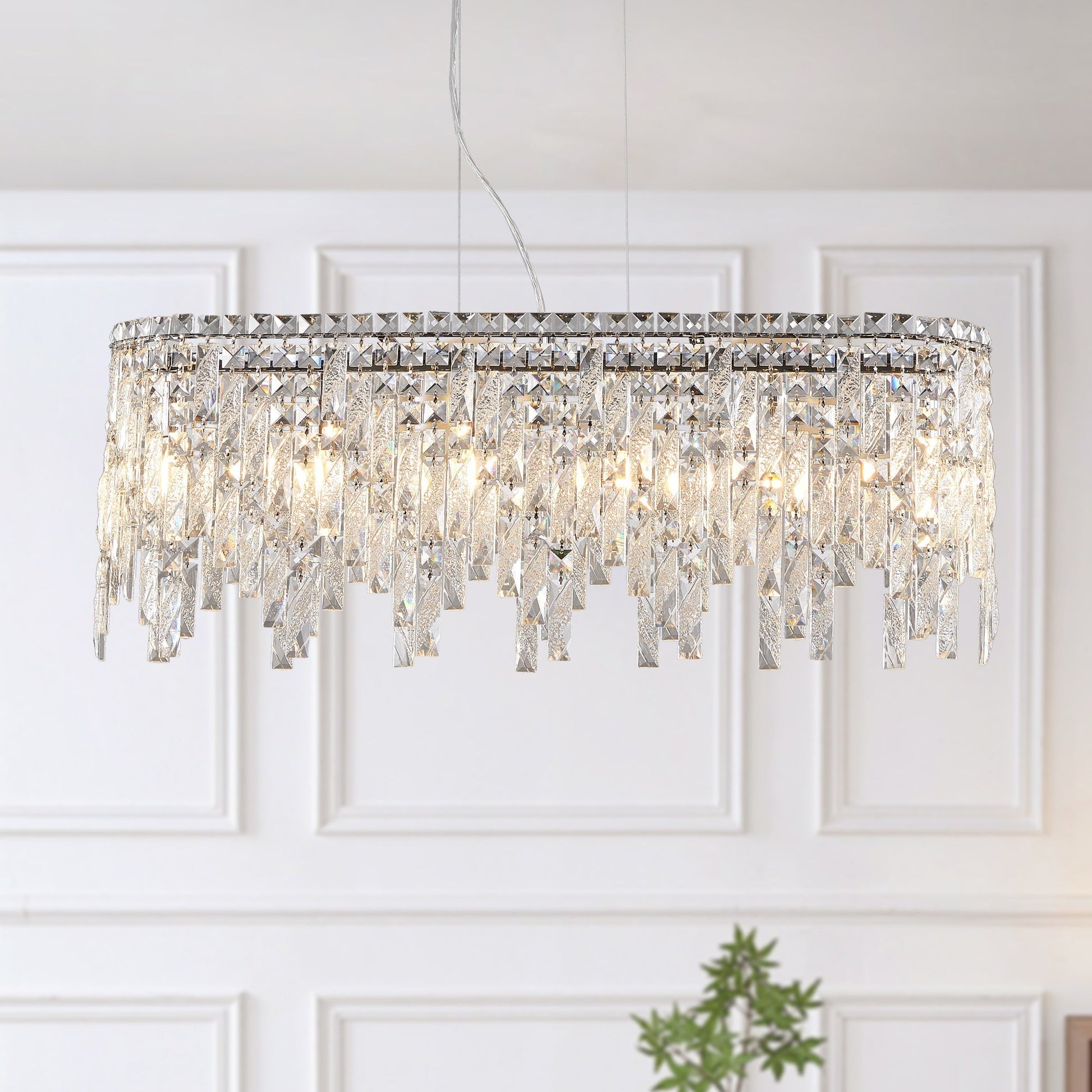Suspension Ovale Élégante en Cristal Argenté – Luminaire Design Moderne et Raffiné MINHBATTI