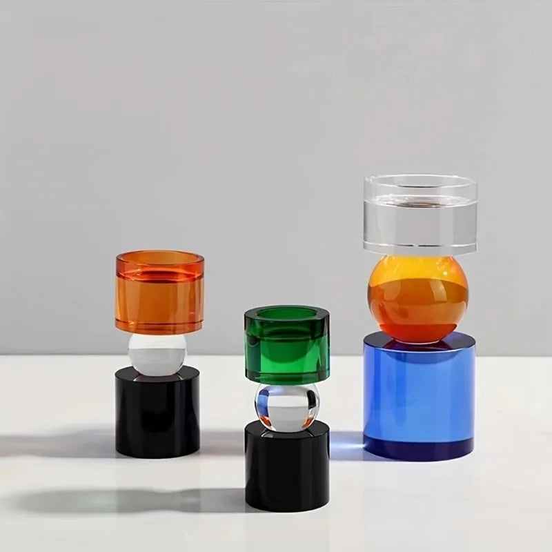 Creative and Simple Home Crystal Colorful Candlestick Ornaments Sales Department Living Room Geometric Shape Candlelight Dinner MINHBATTI