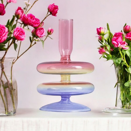 Bougeoir vase en verre coloré  3 pastel MINHBATTI