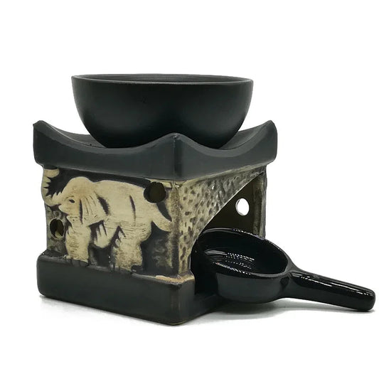 Essential Oil Lamp Black Color Thailand Style Elephant Ceramic Sandalwood Furnace Beauty Salon Hotel Aroma Burner Home Decor MINHBATTI