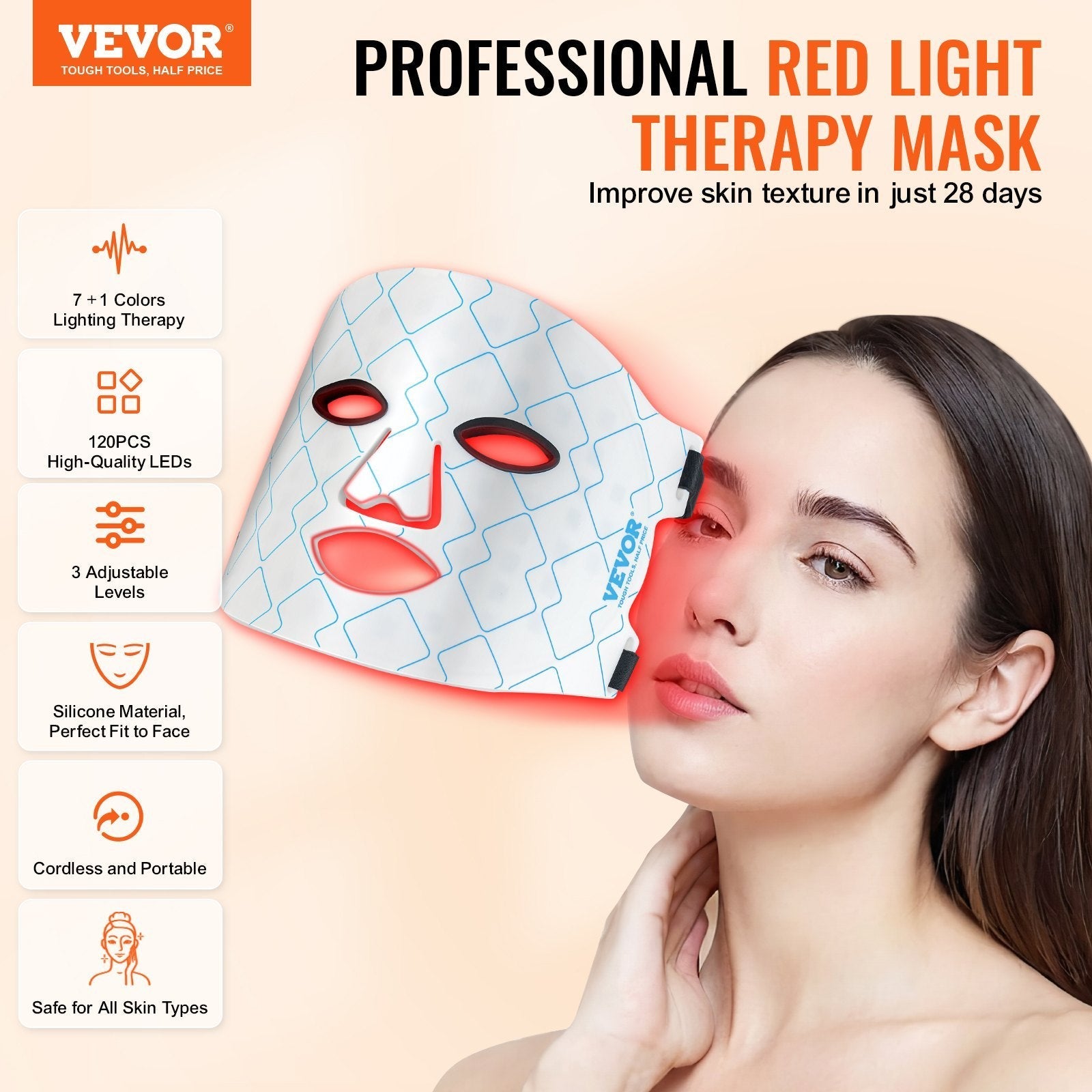 VEVOR Red Light Therapy Mask 7-Color LED Face Mask Light Therapy With 850nm NIR MINHBATTI