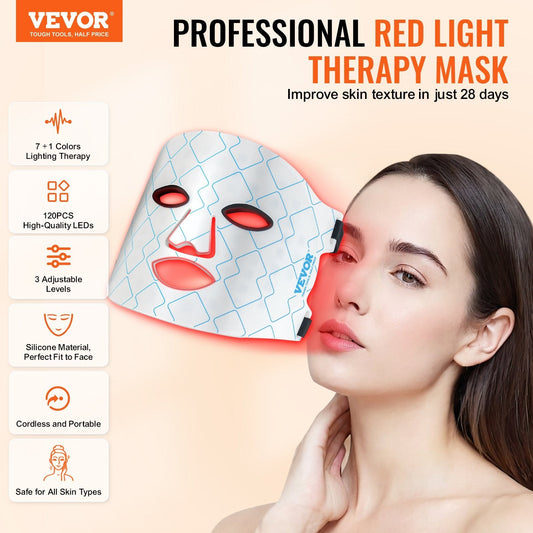 VEVOR Red Light Therapy Mask 7-Color LED Face Mask Light Therapy With 850nm NIR MINHBATTI